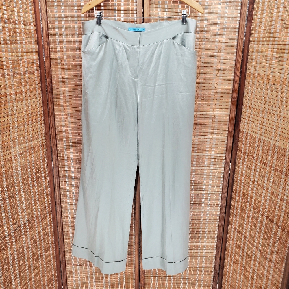 ♧ Antonio Melani Silver Satin Cuffed Trousers Size 14